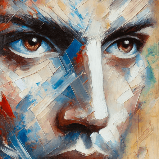Abstract oil painting of a man with brown eyes